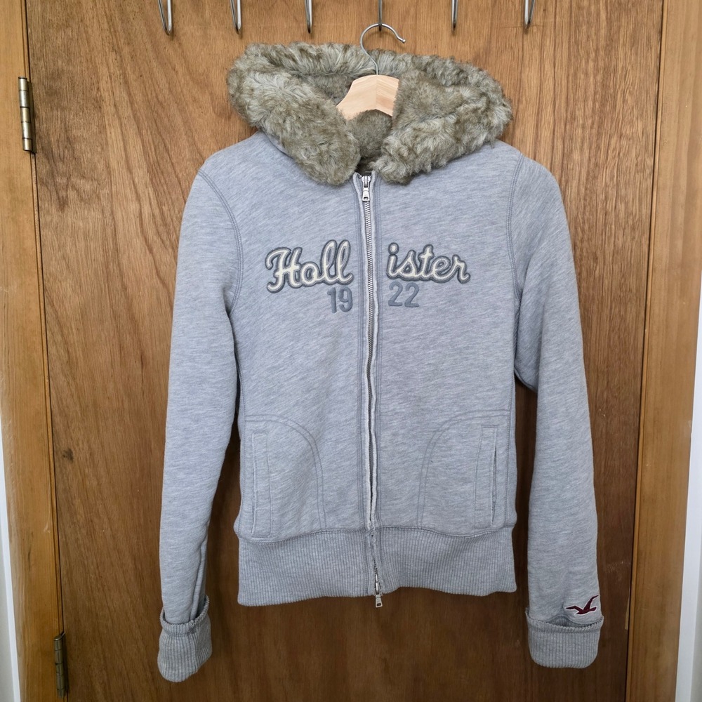 Vintage Hollister Y2K 00s Sherpa Lined Zip Up Hoodie Gray Juniors XL Bella Swan